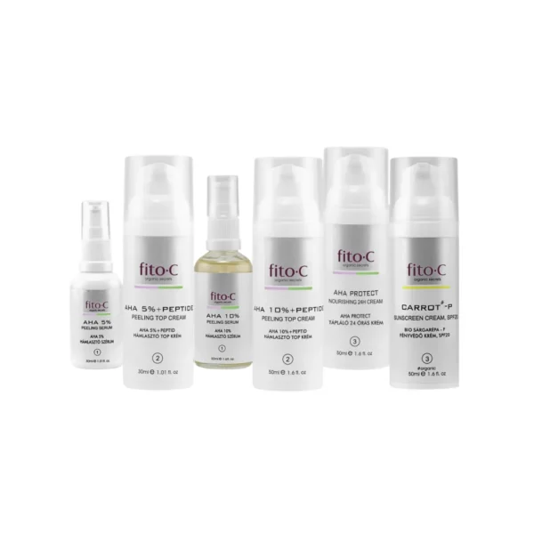 fitoC - 8 HETES OTTHONI AHA KÉSZLET (2DB SZÉRUM, 2DB TOP KRÉM, 1DB PROTECT, 1DB SPF20 BIO SÁRGARÉPA - P - FIZIKAI FÉNYSZŰRŐKKEL